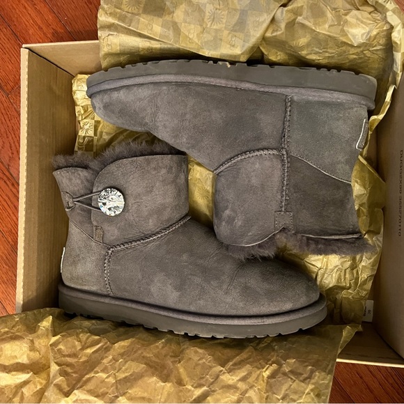 UGG | Shoes | Ugg Mini Bailey Button Bling 03889 Gray With Box Sz
